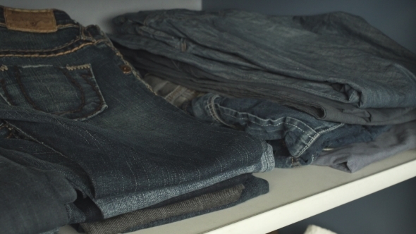 Shelf With Jeans In The Wardrobe