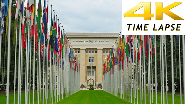 United Nations with Flags, Geneva, Switzerland