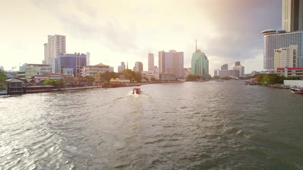 4K : Aerial view over Bangkok city and Chao phraya river