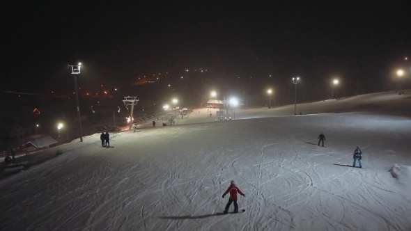 Winter Outdoor Activities Of Tourists Aerial Shot Ski Resort