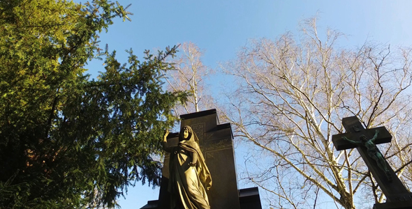 Jesus and Mother Mary Sculpture in Cemetery and Nature