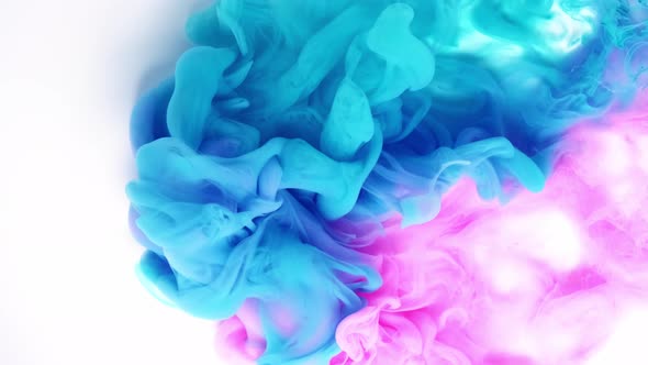 Color Smoke Cloud, Blue Pink Glitter Ink Spreading in Water