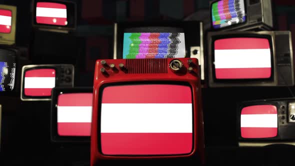 Austria flag and Vintage Televisions.