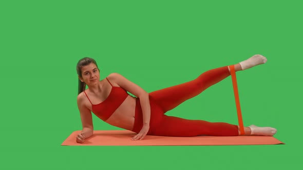 Green Screen Sporty Lady Trains Legs