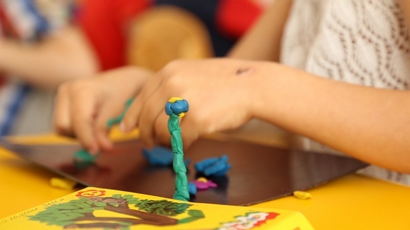 Young Children are Sculpting Figures of Plasticine