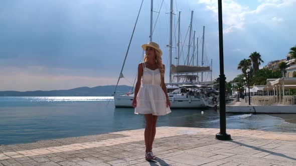 Beautiful Girl Tourist Walking in the Ermioni Greece