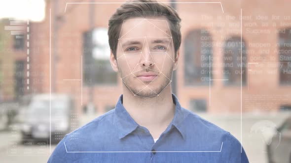 Identification of Young Man By Biometric Facial Recognition Scanning System