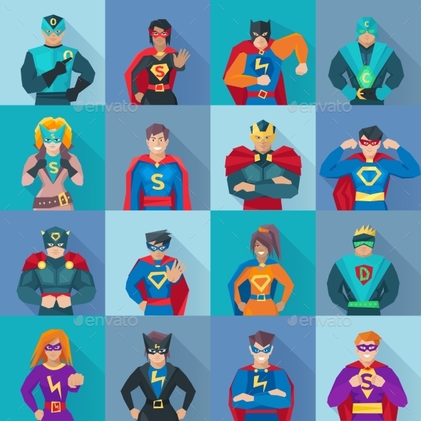 Superhero Square Icons Set