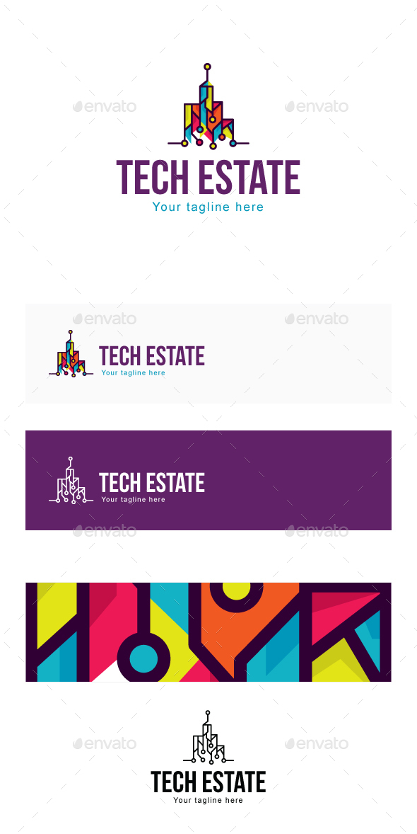Tech Estate -  High Profile Property Projects Real Estate Stock Logo Template for Engineering & Buil