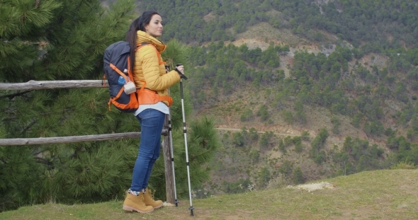 Young Woman Hiking On a Mountain Plateau