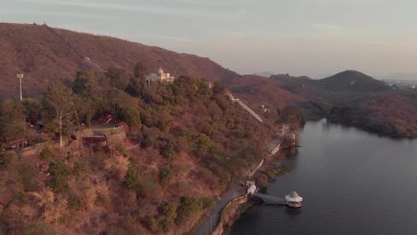 Lake dock near Mansapurna Karni Mata ropeway in Lake Pichola in Udaipur, Rajasthan, India