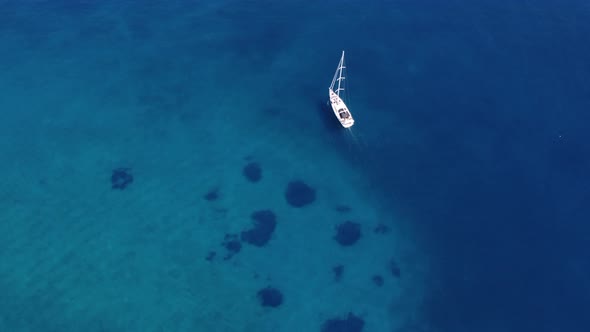 Aerial Footage of Ultra Large Container Ship at Sea Top Down View