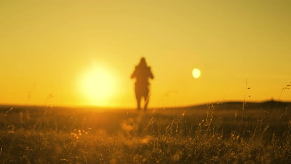 Silhouette Hiker Man Travelling Alone with Backpack. Travel Concept