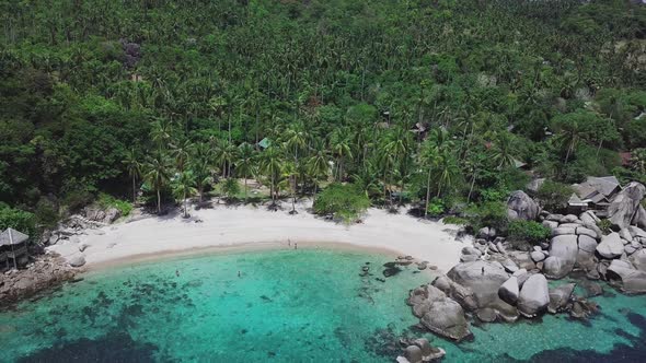 Tropical Island Koh Tao with Turquoise Water Bay and Residental Area on Shore in Thailand. Aerial