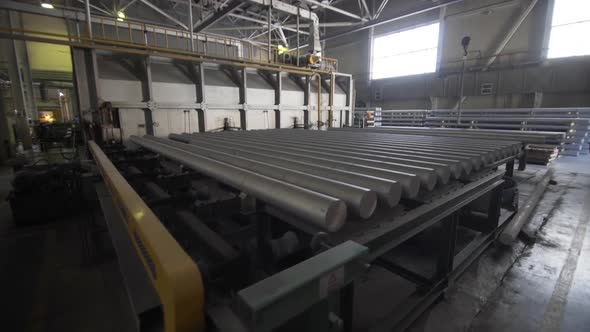 Aluminium Extrusion Production Line in Modern Factory. Production of Complex Lightweight Extruded