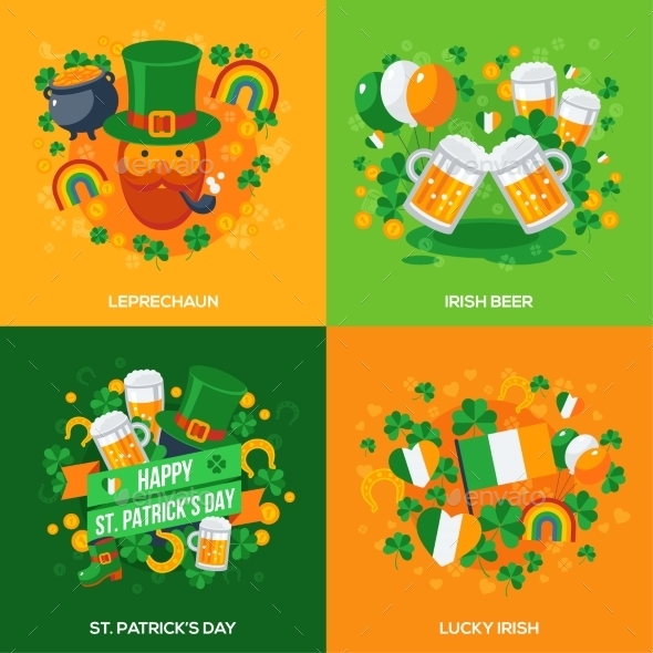 Set of Patricks Day Flat Icons Concept