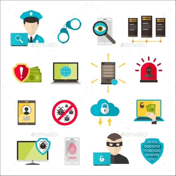 Internet Safety Icons Virus Cyber Attack