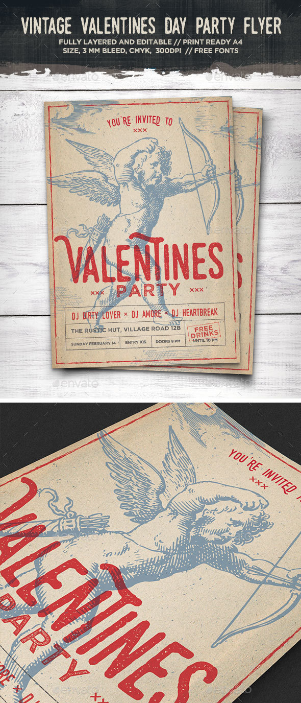 Vintage Cupid Valentines Day Flyer