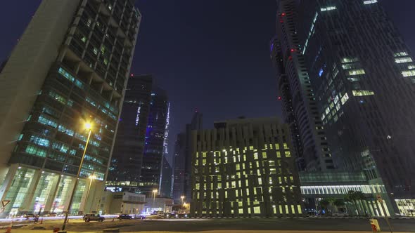 Skyscrapers Near the Sheikh Zayed Road at Night in Dubai Timelapse Hyperlapse