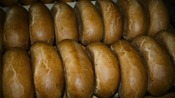 Bread Bakery Food Factory Production With Fresh Products, Flour, Dough, Bread