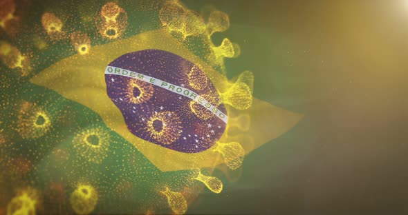 Brazil Flag With Corona Virus Bacteria 4K alt