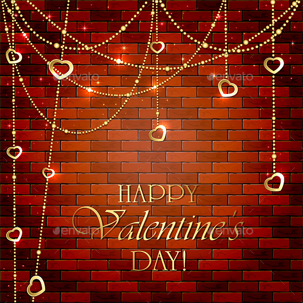 Valentines Decorations on Brick Wall