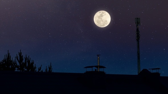 Full Moon Setting Over Roofs