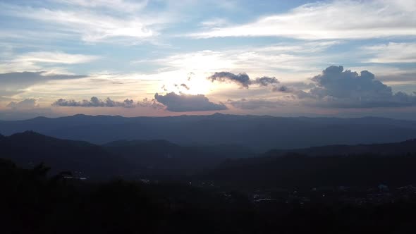 Aerial view of mountains view before sunset by drone