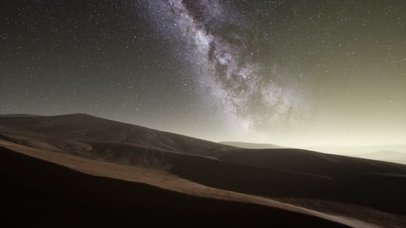 Amazing Milky Way Over the Dunes Erg Chebbi in the Sahara Desert