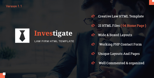 Investigate - Lawyer and Attorney HTML Template