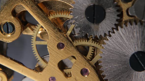 Gears Mechanical Clock. Close Up