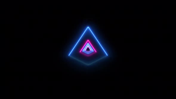 Blue Pink Color Neon Glowing Triangle Tunnel Background