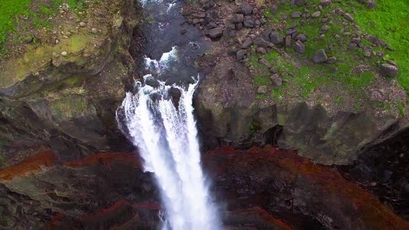 Drone Aerial Footage of The Aldeyjarfoss Waterfall in North Iceland