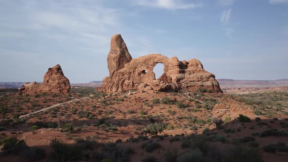 Crane Shot Of Turret Arch In Arches National Park 1