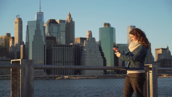 A Beautiful Woman Taking Selfies, Nyc Skyline In Background 5