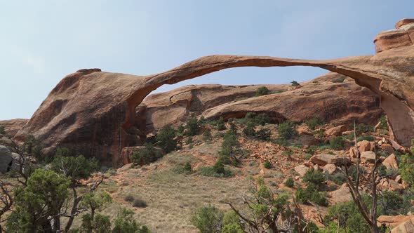Pan Shot Of Landscape Arch In Arches National Park alt