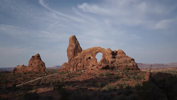 Dolly Shot Of Turret Arch In Arches National Park 1