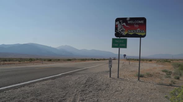 Welcome To Nevada Sign Along Side Of Road 2