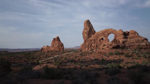 Dolly Shot Of Turret Arch In Arches National Park 4