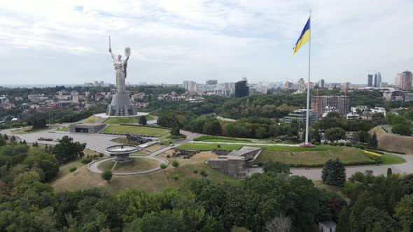 Kyiv - National Flag of Ukraine By Day. Aerial View. Kiev