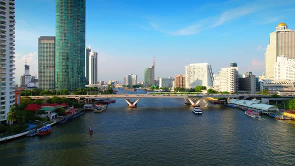 Aerial view over Bangkok city and Chao phraya river