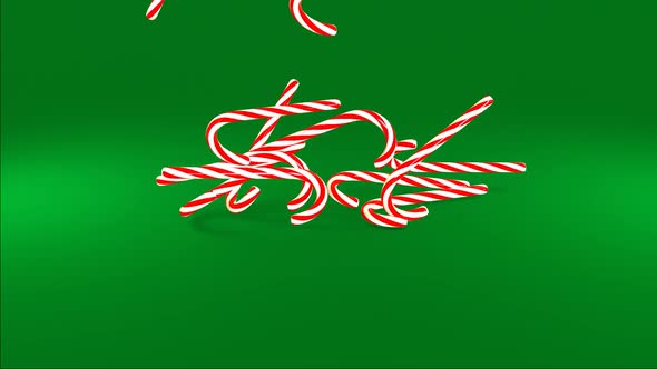 HD 3D animation. Candy cane caramels fall spin and rotate. Xmas and New Year's holiday concert