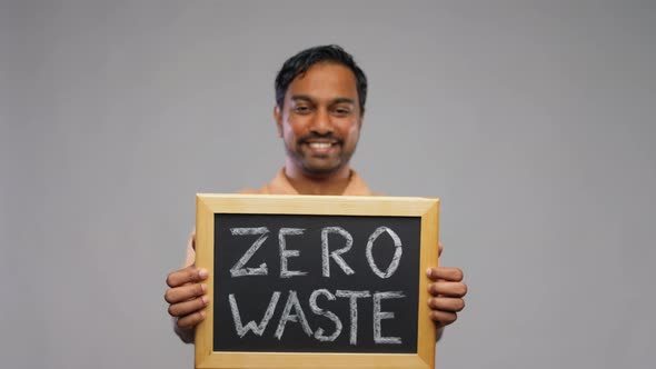 Indian Man Holding Chalkboard with Zero Waste