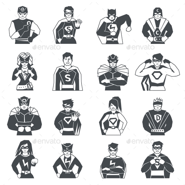 Superhero Black White Icons Set