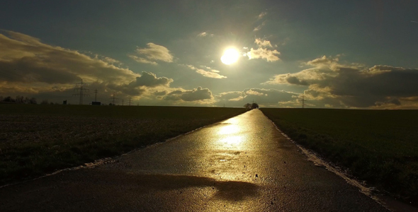 The Sun Reflection on Road in Field Nature