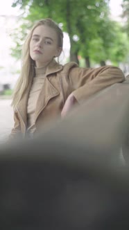 Vertical Video of a Young Skinny Girl in the Park