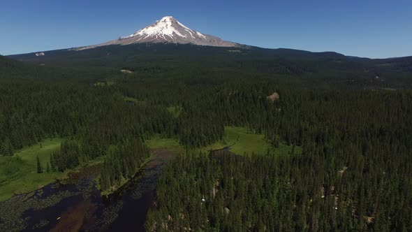 Aerial shot of Trillium Lake and Mt. Hood, Oregon