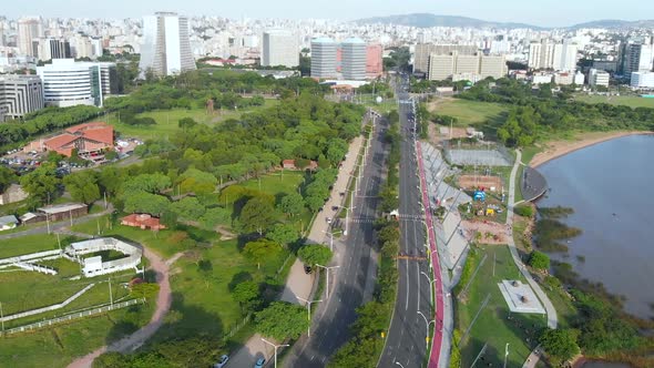 Promenade Guaiba River (Porto Alegre, Rio Grande do Sul, Brazil) aerial view