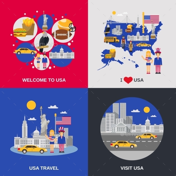 USA Culture 4 Flat Icons Square