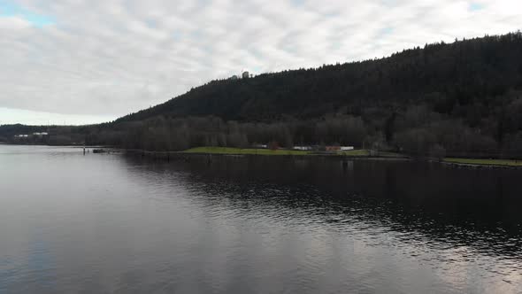 Various drone shots around Barnet Marine Park in Burnaby, British Columbia, Canada. Beautiful lush g